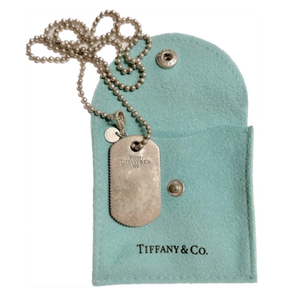 Tiffany & Co. 925 Sterling Silver Dog Tag Pendant Chain Necklace